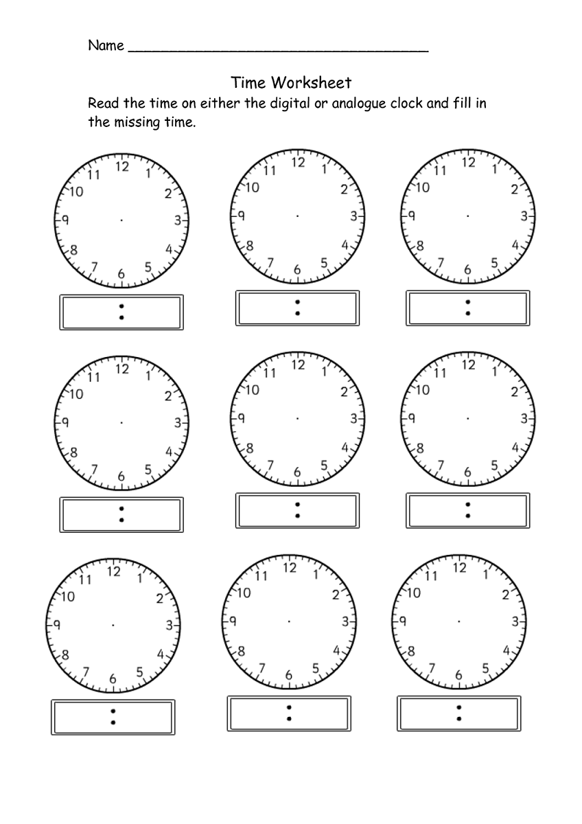 Tell Time Worksheet With Time Blanked Out