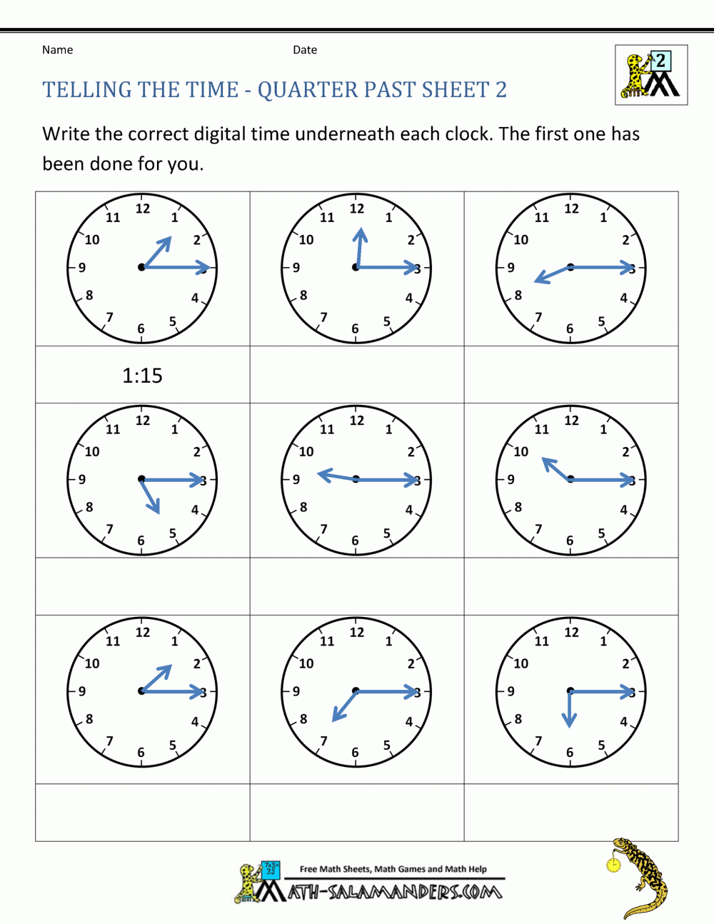 Math Worksheets Telling Time For 2nd Graders