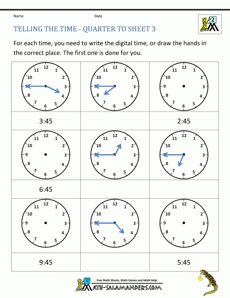 Clock Worksheet Quarter Past And Quarter To