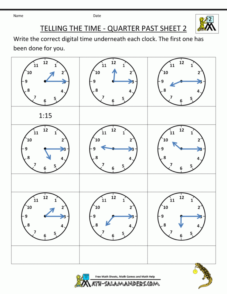 Clock Worksheet Quarter Past And Quarter To 2nd Grade Worksheets 