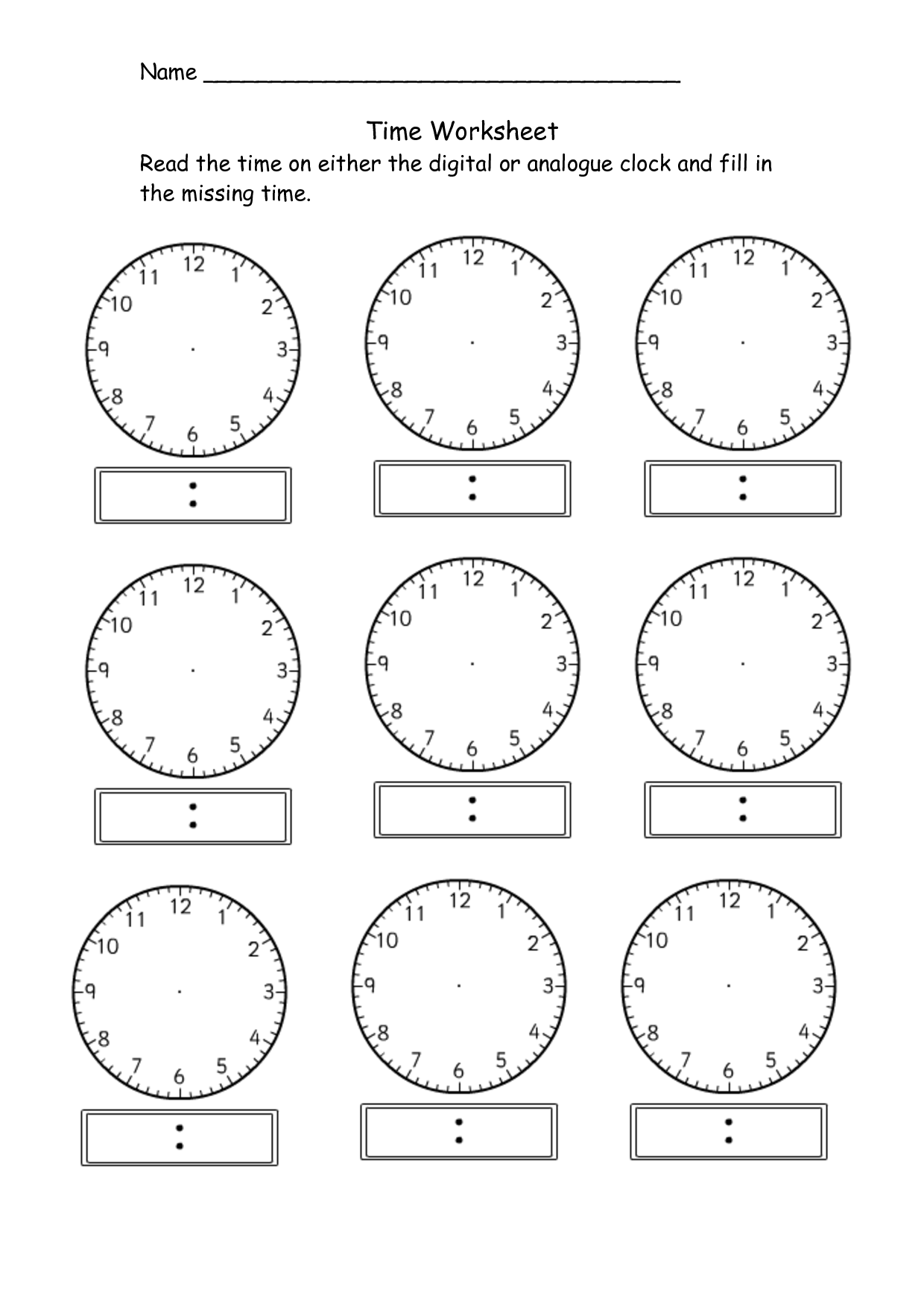 Telling Time Blank Worksheets