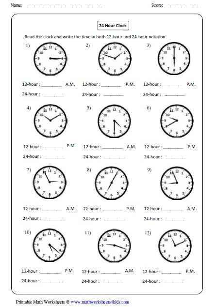 Clock Worksheets And Charts Clock Worksheets 24 Hour Clock 