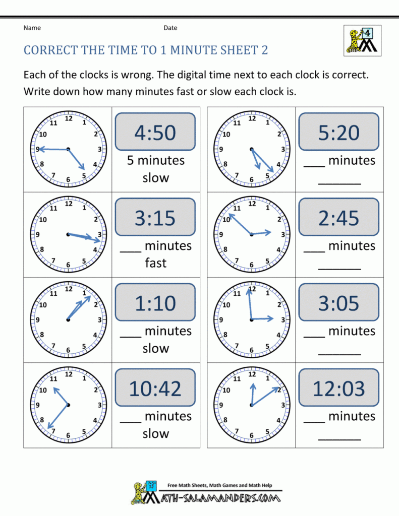 Clock Worksheets Correct The Time To 1 Minute 2