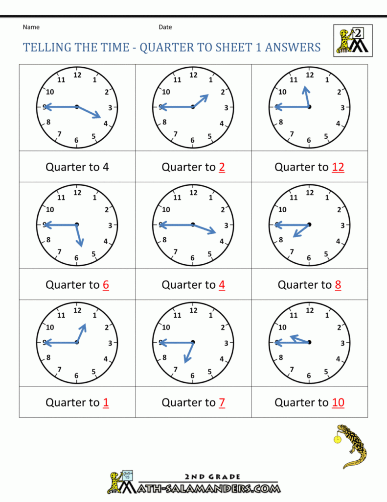 Clock Worksheets Quarter Past And Quarter To