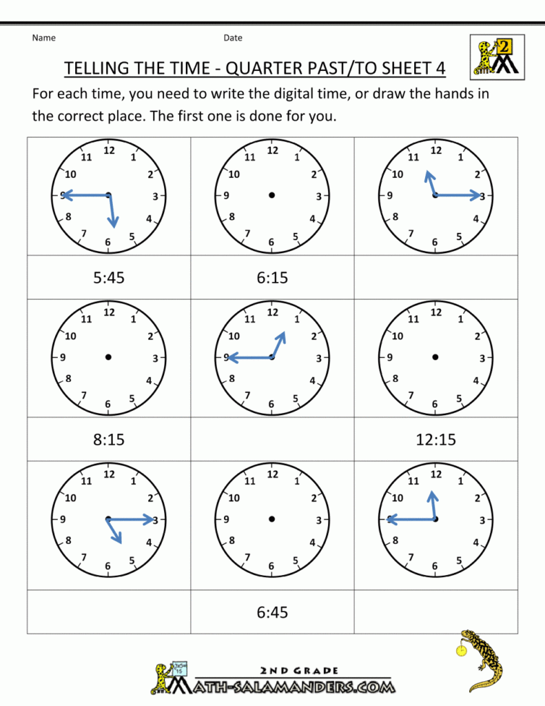 Clock Worksheets Quarter Past And Quarter To Clock Worksheets 2nd 