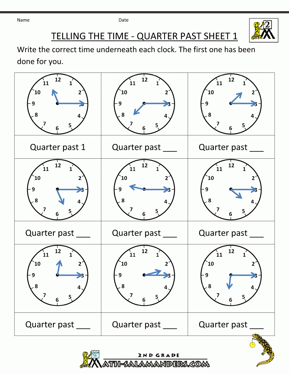 Telling The Time Quarter Past And Quarter To Worksheets