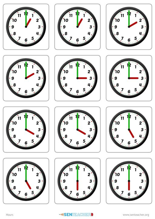Create Clock Face Matching Cards With Various Times Clock Card 