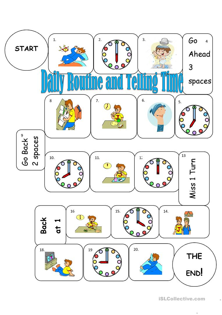 Daily Routine Telling Time Boardgame English ESL Worksheets For