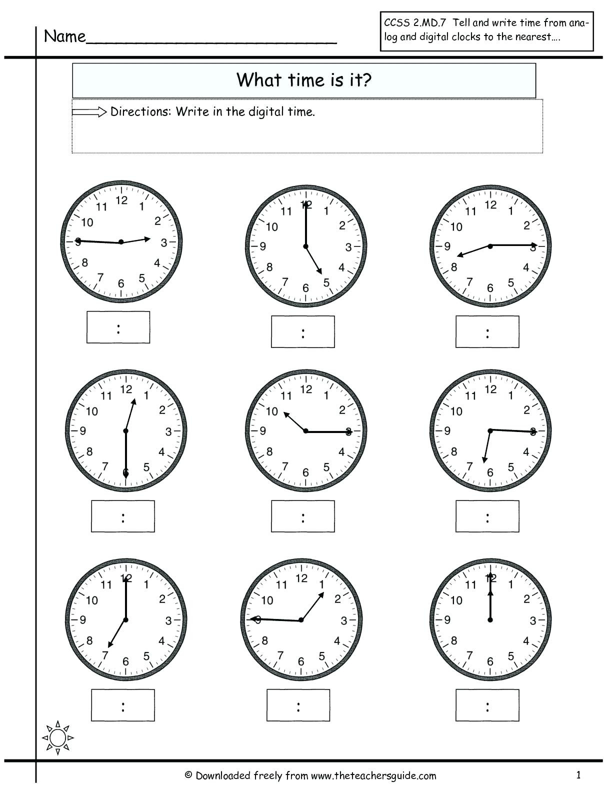 Telling Time Using Digital Clocks Worksheets