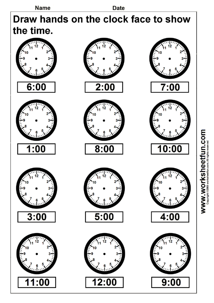 Draw Hands On The Clock Face To Show The Time 4 Worksheets Time 