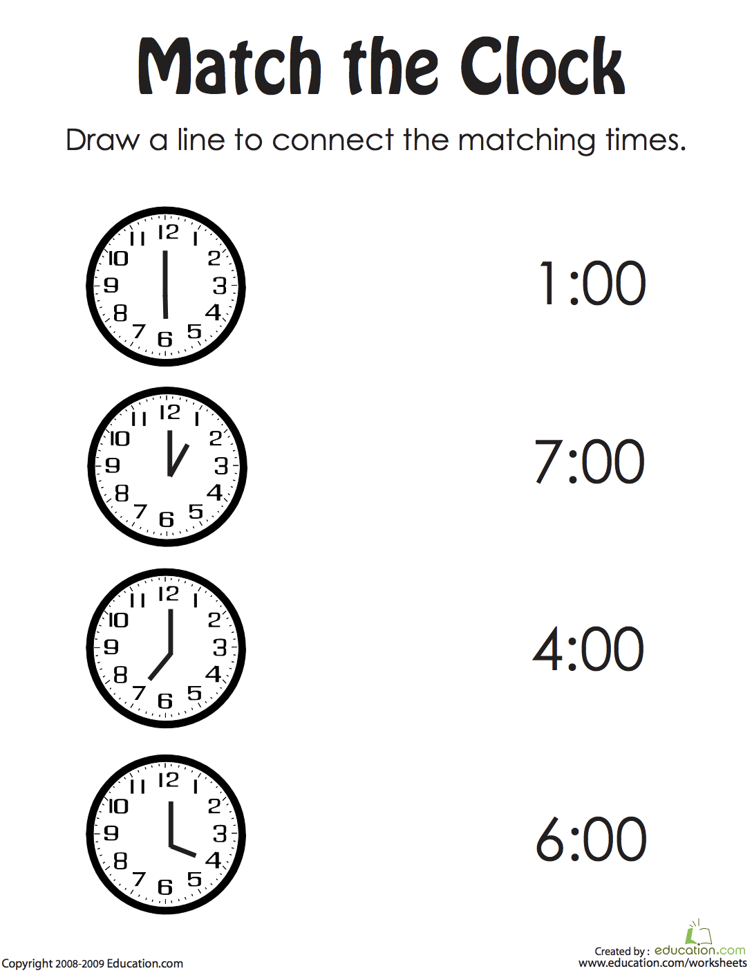 Time Telling Matching Worksheets