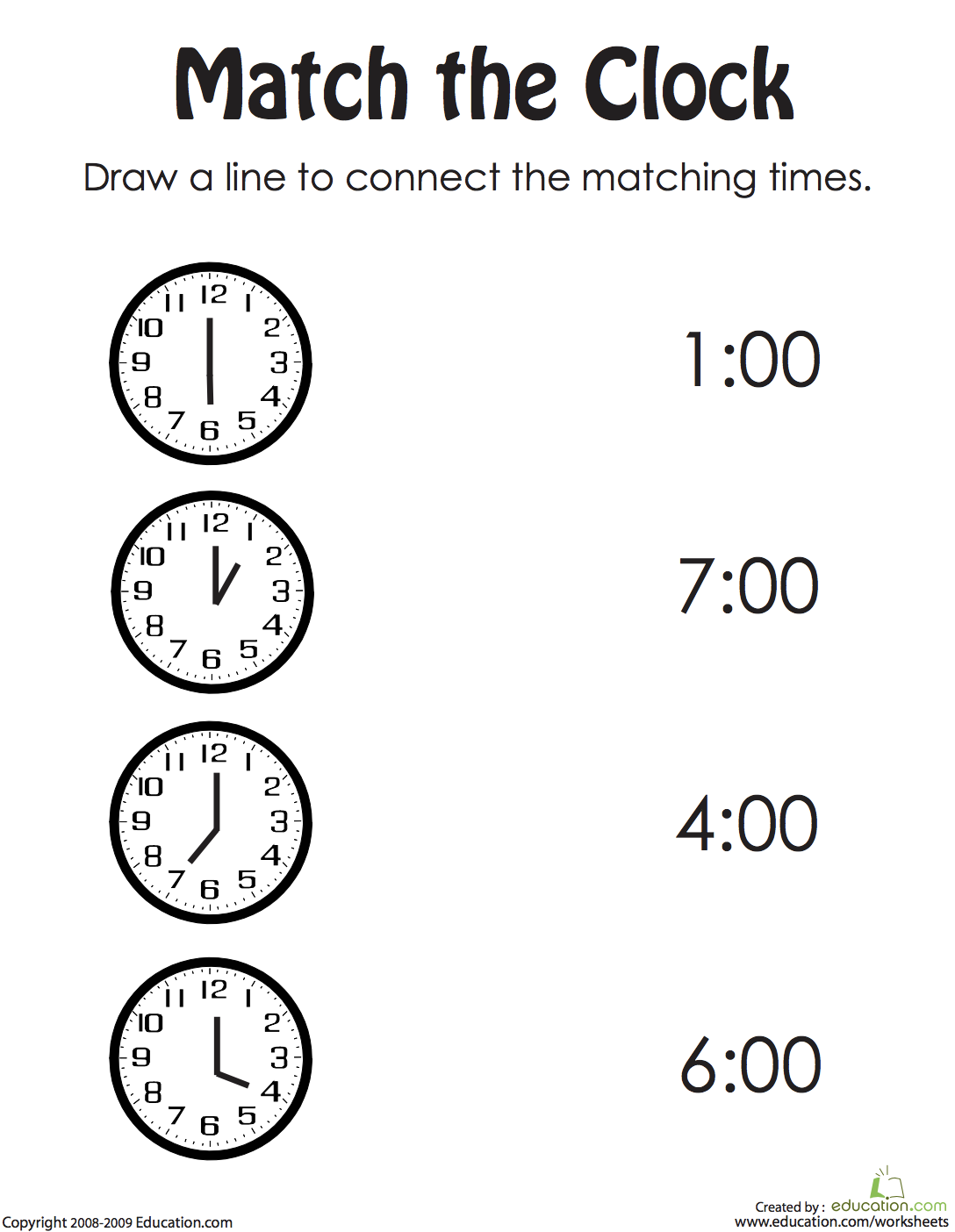 Telling Time Matching Worksheets