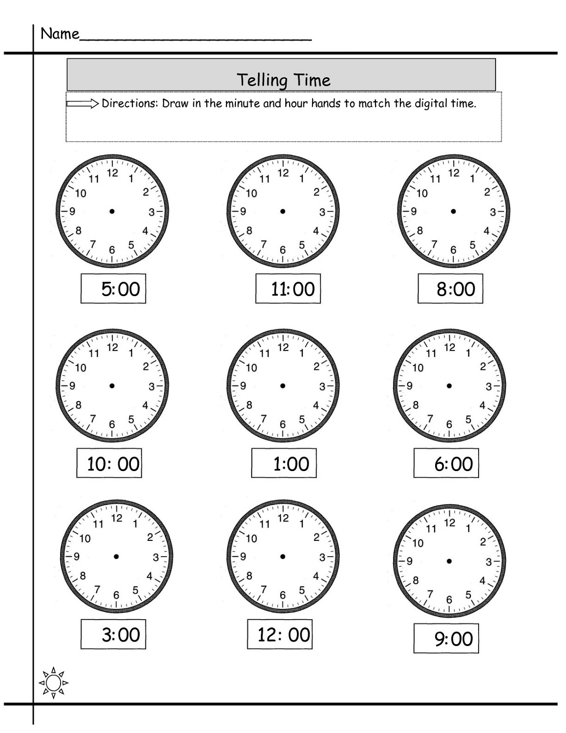 Easy Telling Time Worksheets