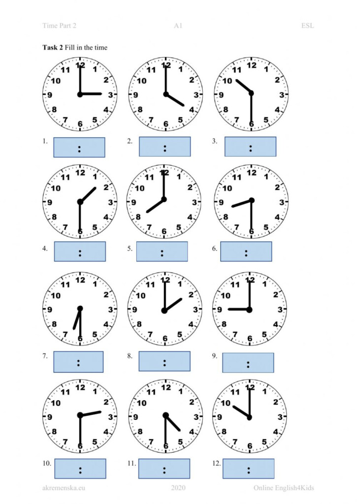 Ejercicio De Telling Time 2