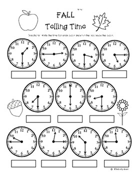 Fall Telling Time to The Quarter Hour Practice Worksheet By 4 Little 