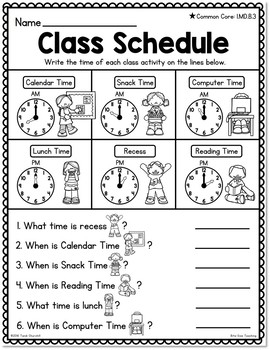 Class Schedule Telling Time Worksheets