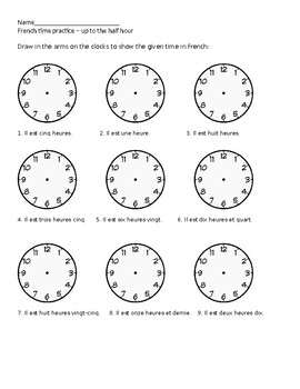 French 1 Telling Time Worksheet