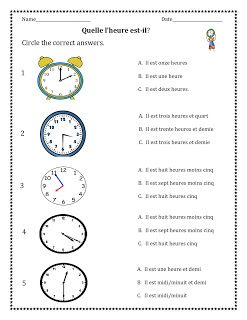 French Worksheets Telling Time In French Worksheet French 