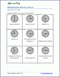 Grade 2 Time Worksheet AM And PM K5 Learning