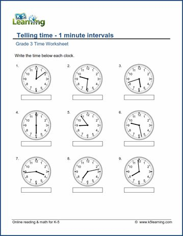 K5learning Time Telling Printable Worksheets