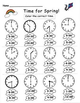 Spring Telling Time Worksheets