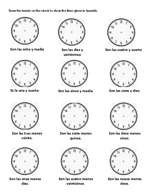Telling Time In Spanish Practice Worksheets