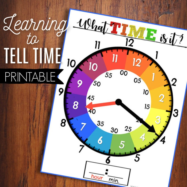 Learn To Tell Time Printable Clock Kids Learning Game Etsy