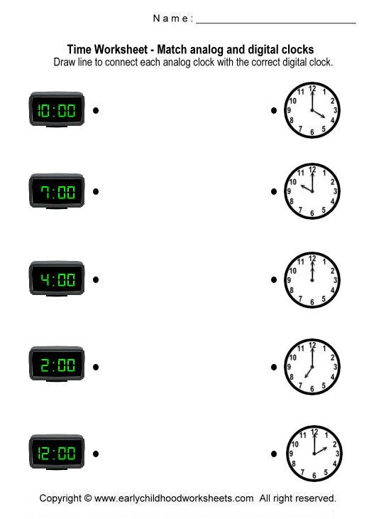 Matching Digital And Analog Clocks Worksheets Worksheet 5 Clock 