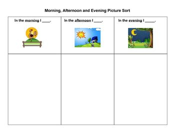 Morning Afternoon Evening Picture Sort For English Learners Evening