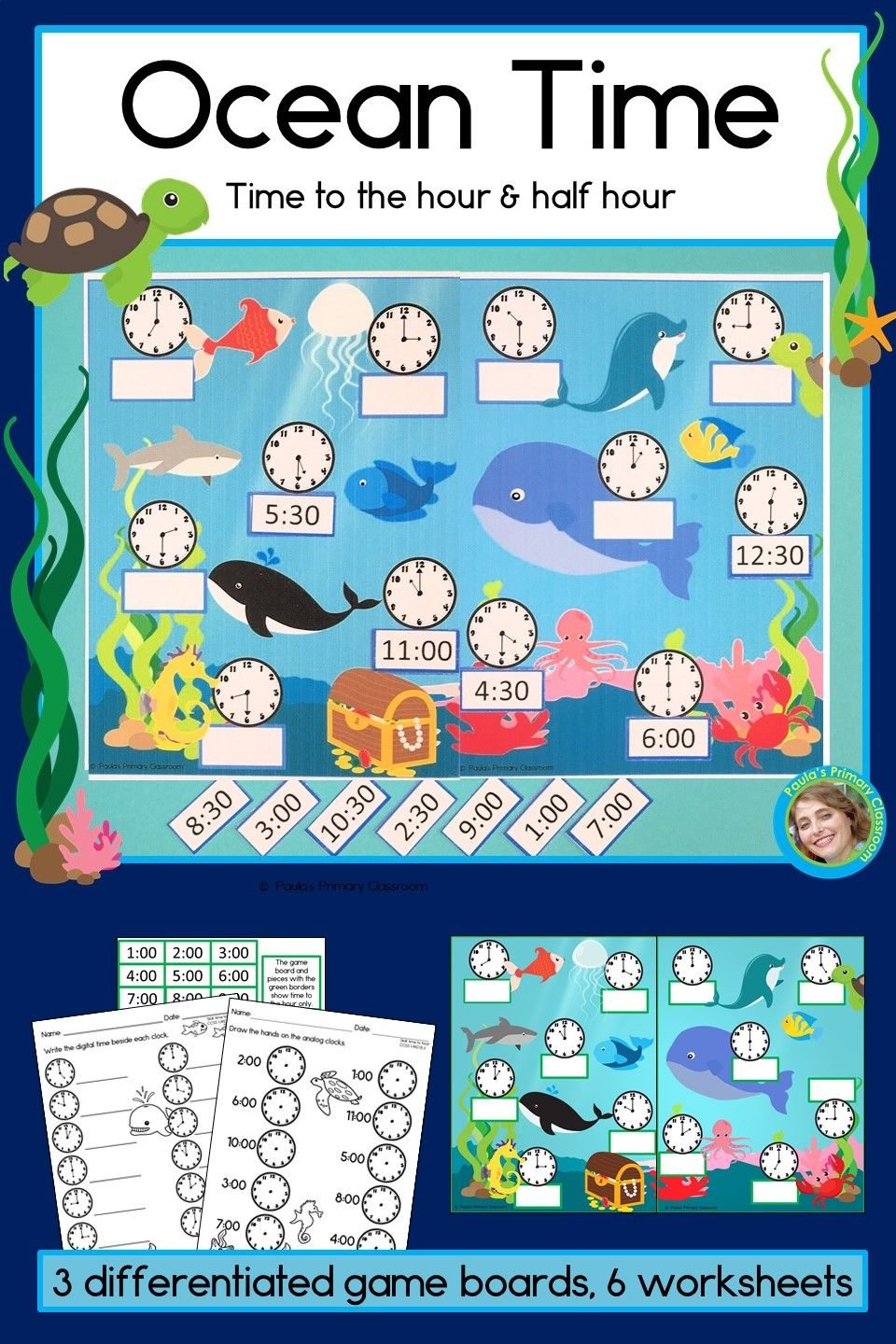 Ocean Theme Telling Time Worksheets