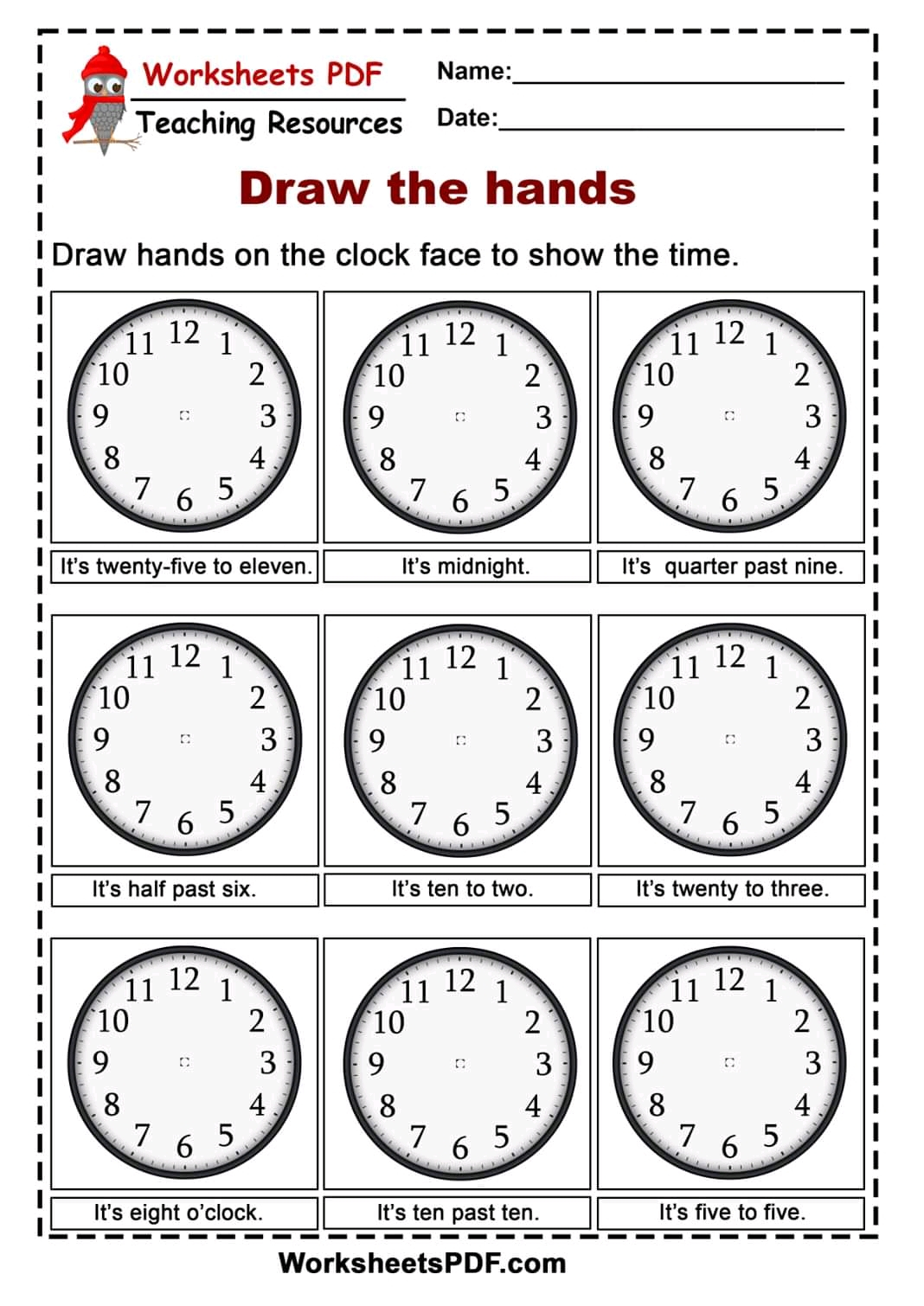 PDF Worksheets Telling The Time