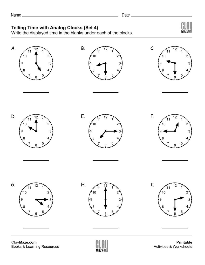 Telling Time Using Analog Clock Worksheet