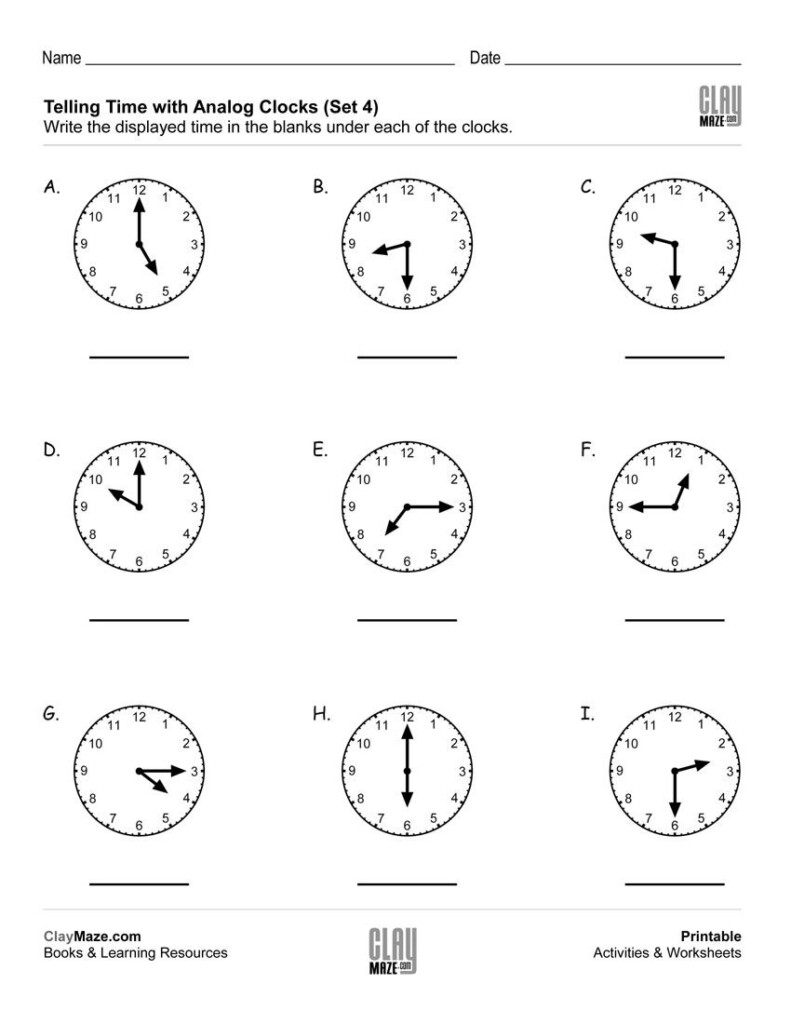 Printable Analog Clock Worksheets Learning How To Read