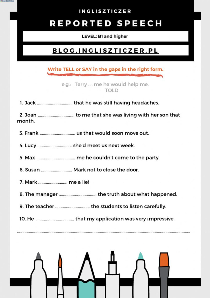 Reported Speech SAY And TELL Worksheet