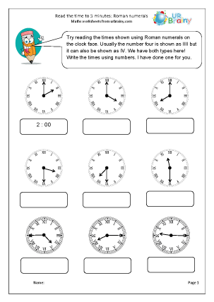 Roman Numerals Reading Time To 5 Minutes Measuring And Time 