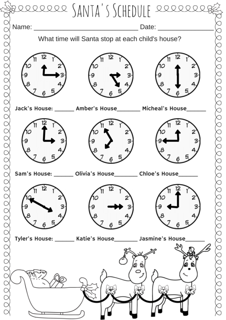 Telling Time Christmas Worksheets