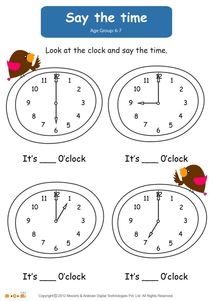 Say The Time Math Worksheet For Kids Mocomi