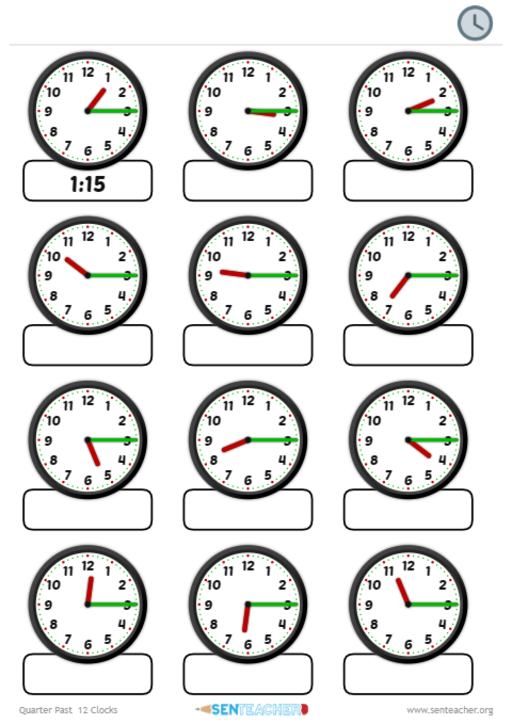 SEN Teacher Clocks Telling Time Printable Worksheet