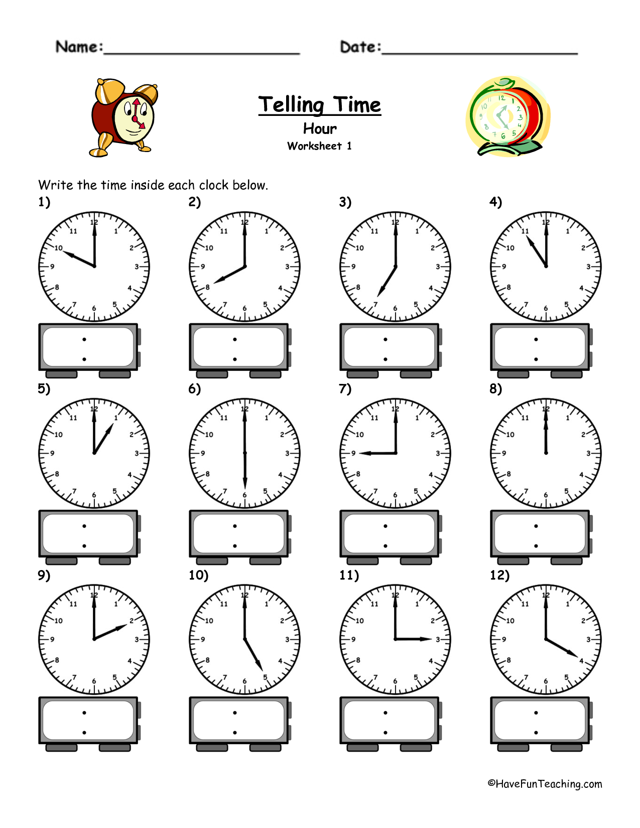 Service Unavailable Time Worksheets Kindergarten Telling Time