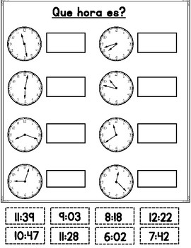 Telling Time Spanish Worksheet Pdf