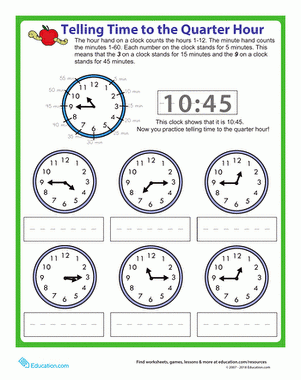 Teach Your Student About Telling Time To The Quarter Hour With This 