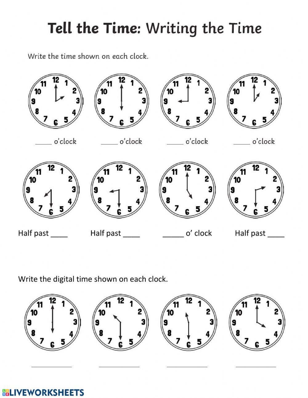 Telling The Time Differentiated Worksheets
