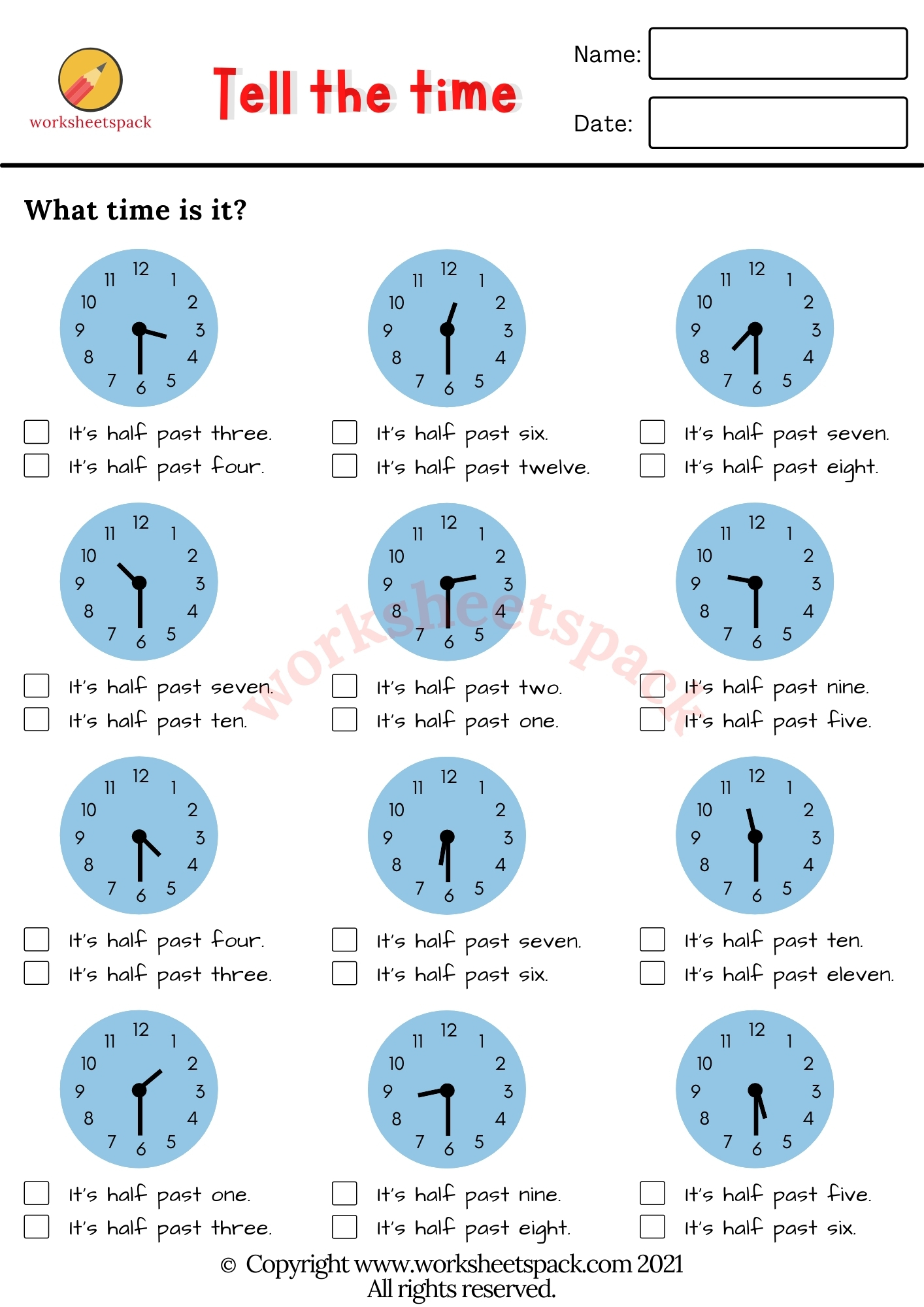 PDF Worksheets Telling The Time - Telling Time Worksheets