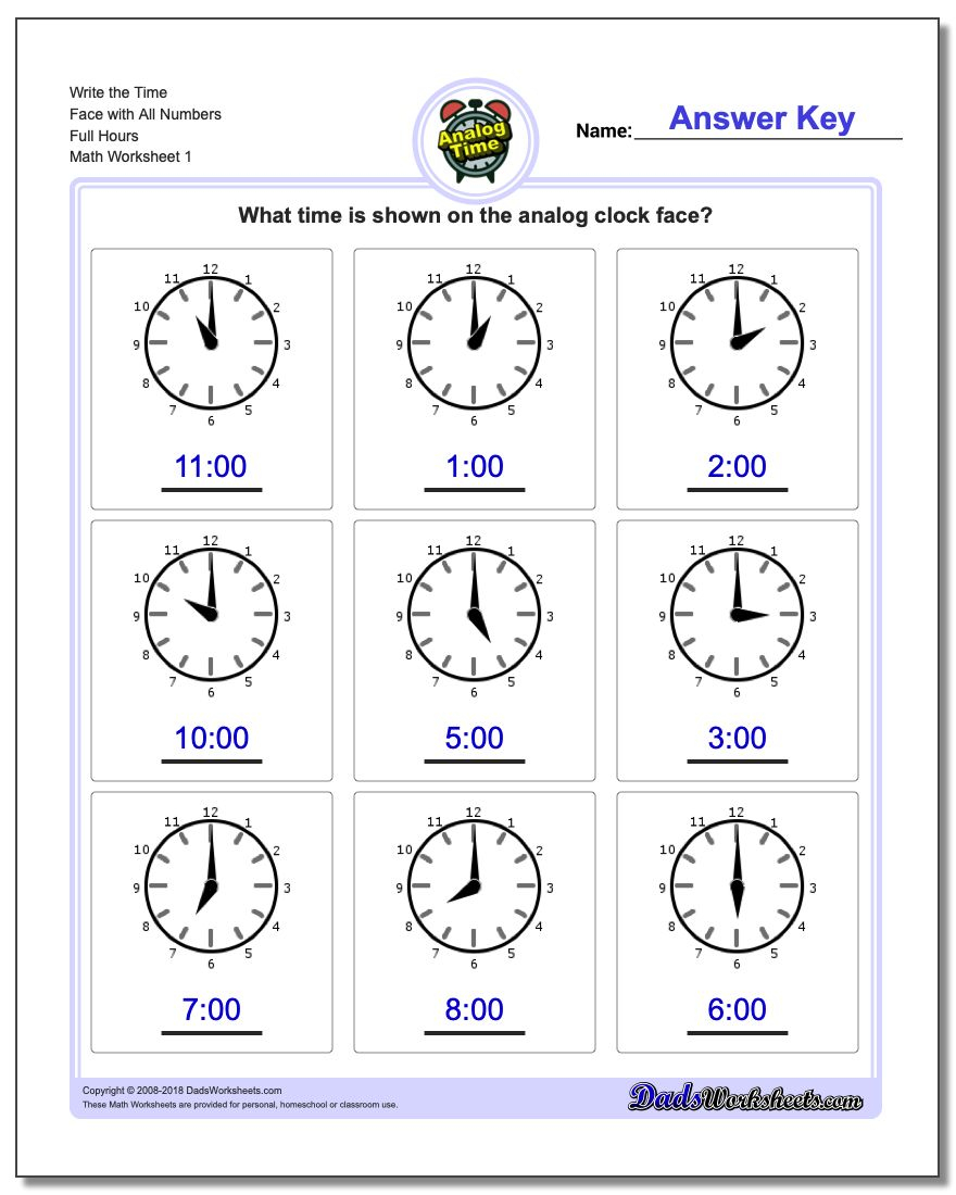 Telling Analog Time Worksheets