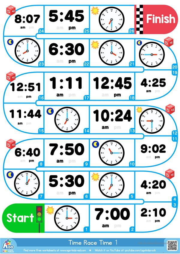 Telling The Time ESL Board Game Analog And Digital Clocks English