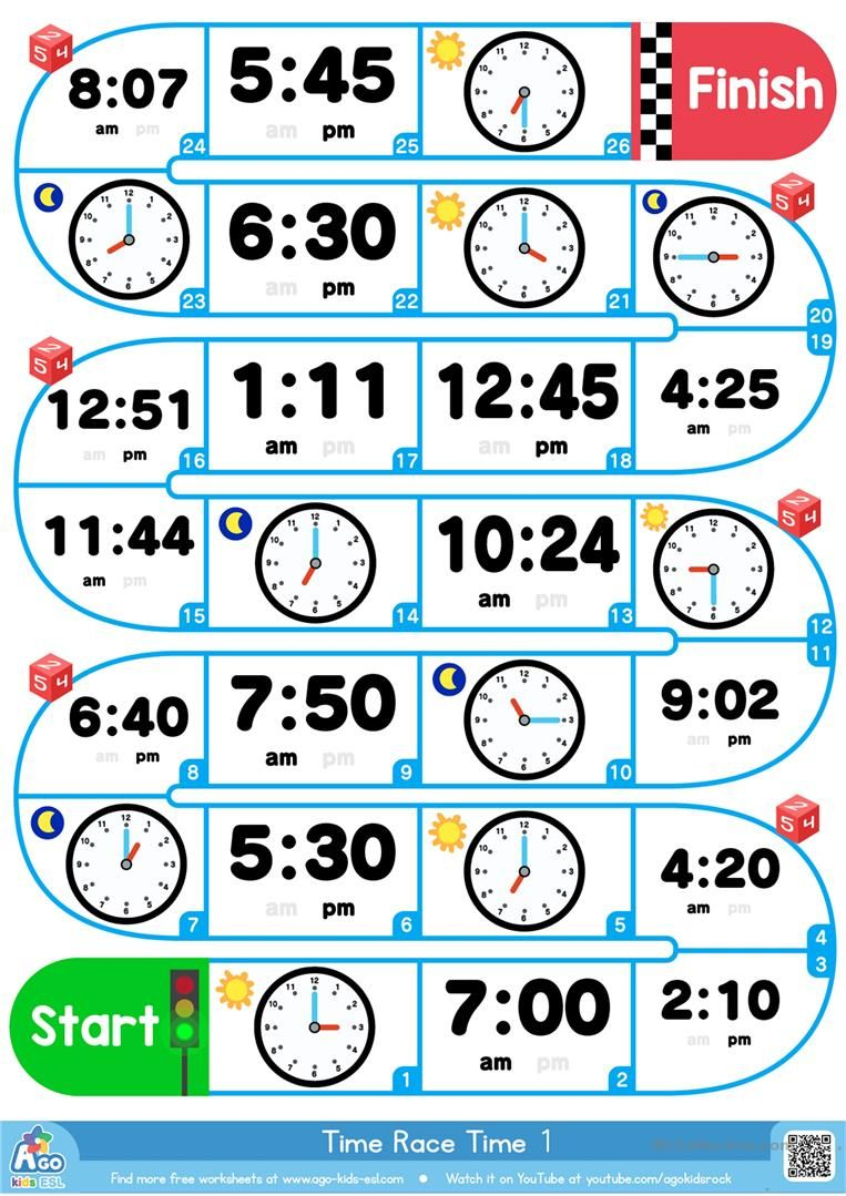 Telling The Time ESL Board Game Analog And Digital Clocks Worksheet