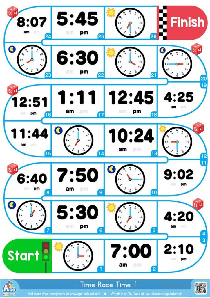 Telling The Time ESL Board Game Analog And Digital Clocks Worksheet 