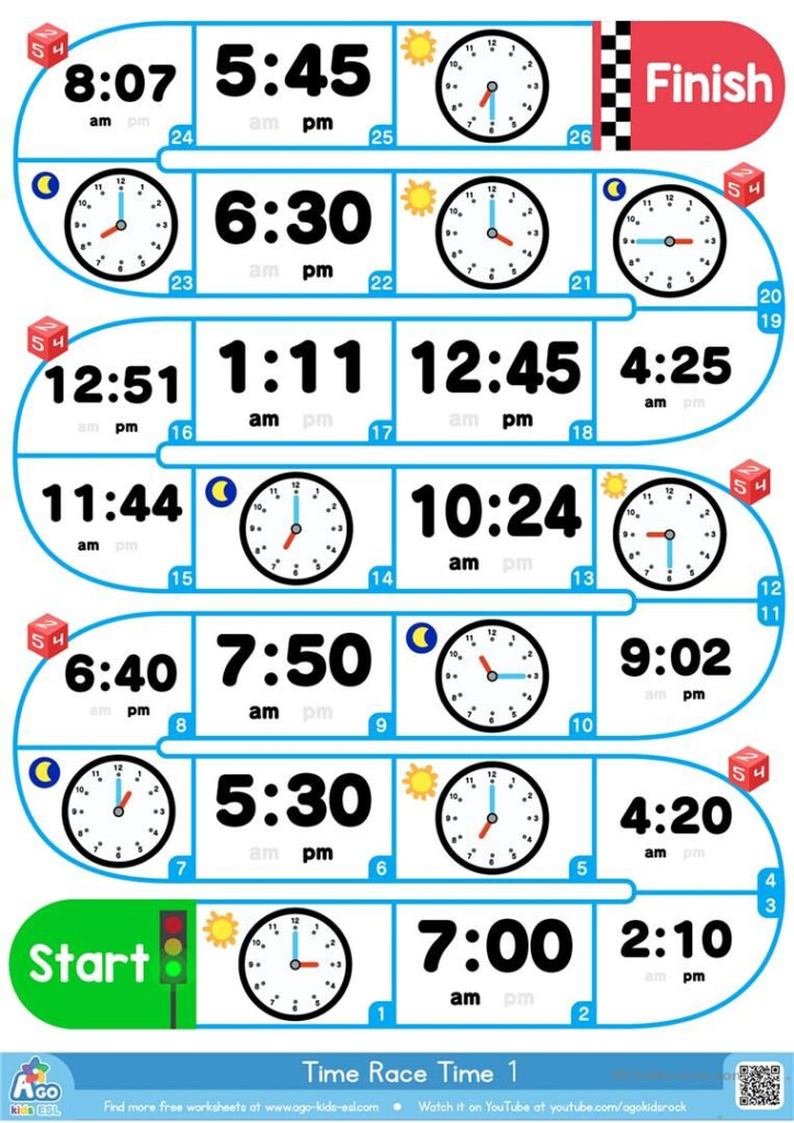 Telling The Time ESL Board Game Analog And Digital Clocks Worksheet 