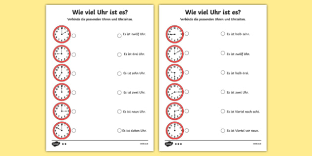 German Telling Time Worksheet