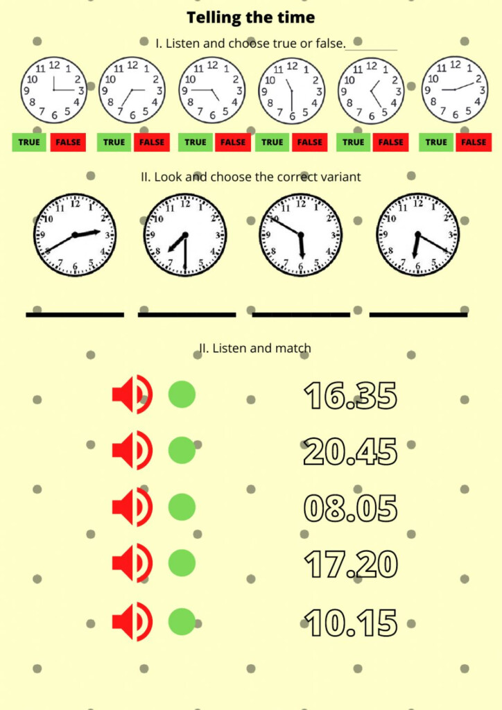 Telling The Time Online Pdf Worksheet